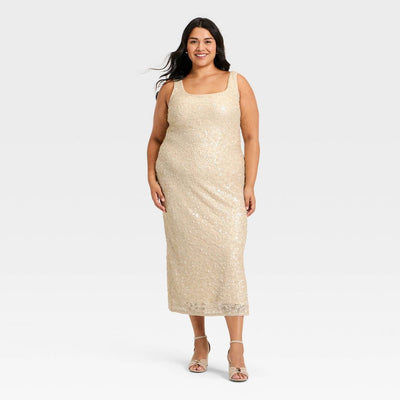 New - Women's Sequin Slip Maxi Dress - A New Day™ Cream XXL
