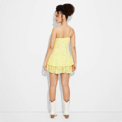 New - Wild Fable Women's Triangle Cup V-Neck Tiered Mini Summer Skater Dress Wild FableBullseye Deals