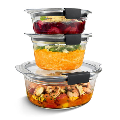 New - Rubbermaid 6pc Brilliance Glass Round Food Storage Container Set