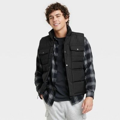 New - Goodfellow & Co Men's Zipper Snap Houndstooth Midweight Puffer Vest Corduroy Goodfellow & CoBullseye Deals