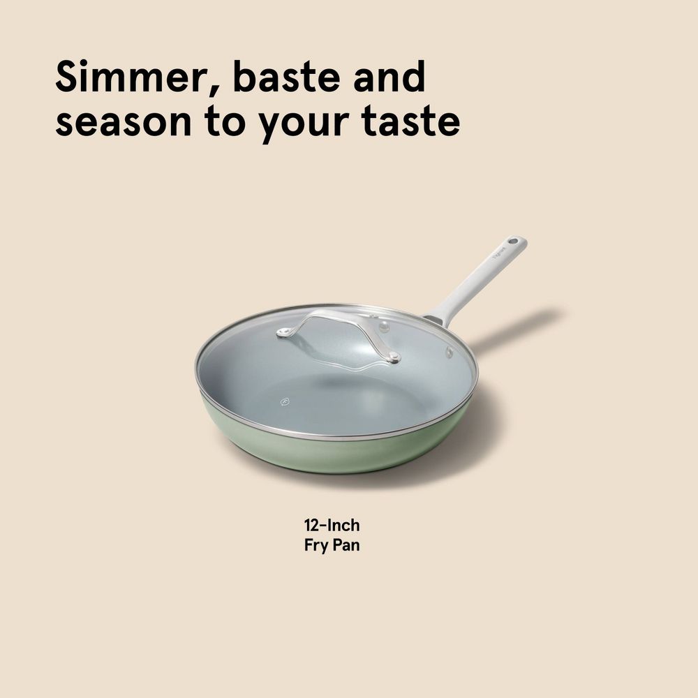 New - 12" Nonstick Ceramic Coated Aluminum Frying Pan with Cover Sage Green - Figmint™