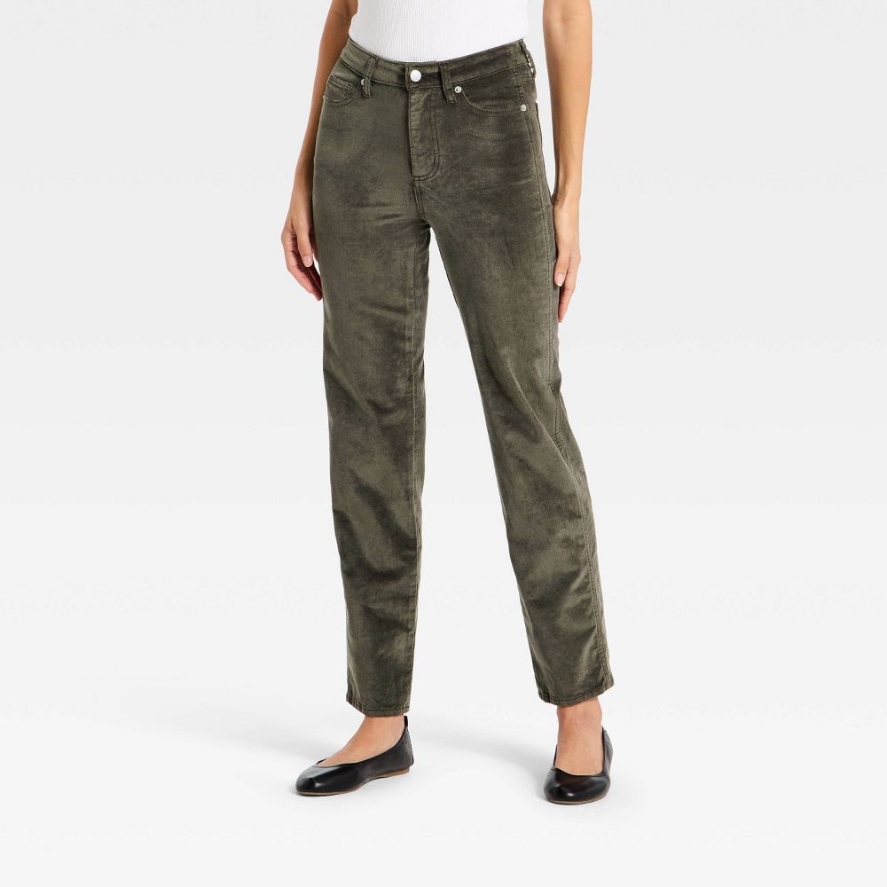 New - Women's Everyday High-Rise Straight Velvet Pants - Universal Thread™ Gray 4