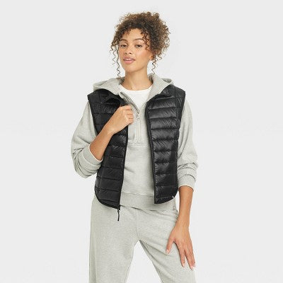 New - Women's Zipper Quilted Relaxed Puffer Vest Poplin Lightweight Stand Up Collar JoyLabBullseye Deals