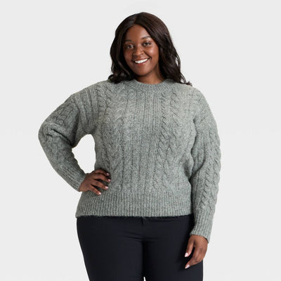New - Women's Cabled Sweater - A New Day™ Heather Gray XXL