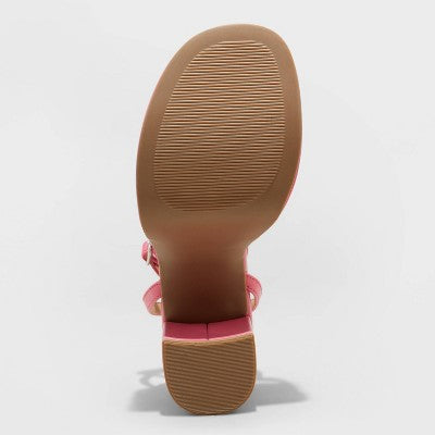 Wild Fable Women's Chunky Block High Buckle Heels Denim Ankle Strap Memory Foam Wild FableBullseye Deals