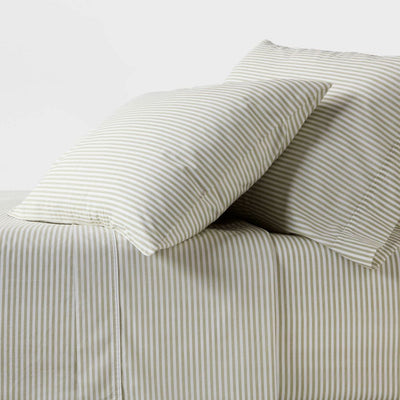 New - Twin/Twin XL 250 Thread Count Organic Percale Sheet Set Sage Green Stripe - Threshold™: GOTS Certified, Includes Pillowcase