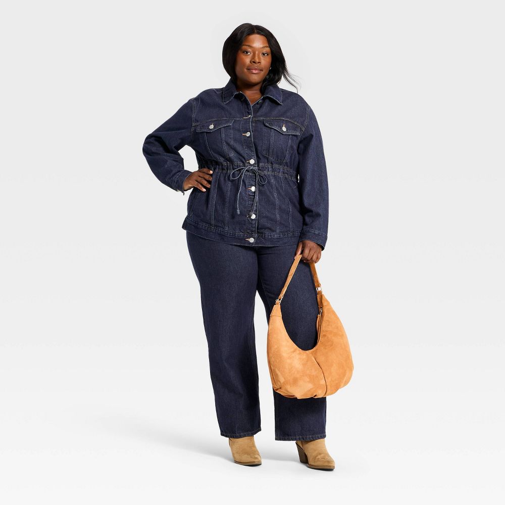 New - Women's Cinched Waist Trucker Denim Jacket - Universal Thread™ Dark Wash 2X