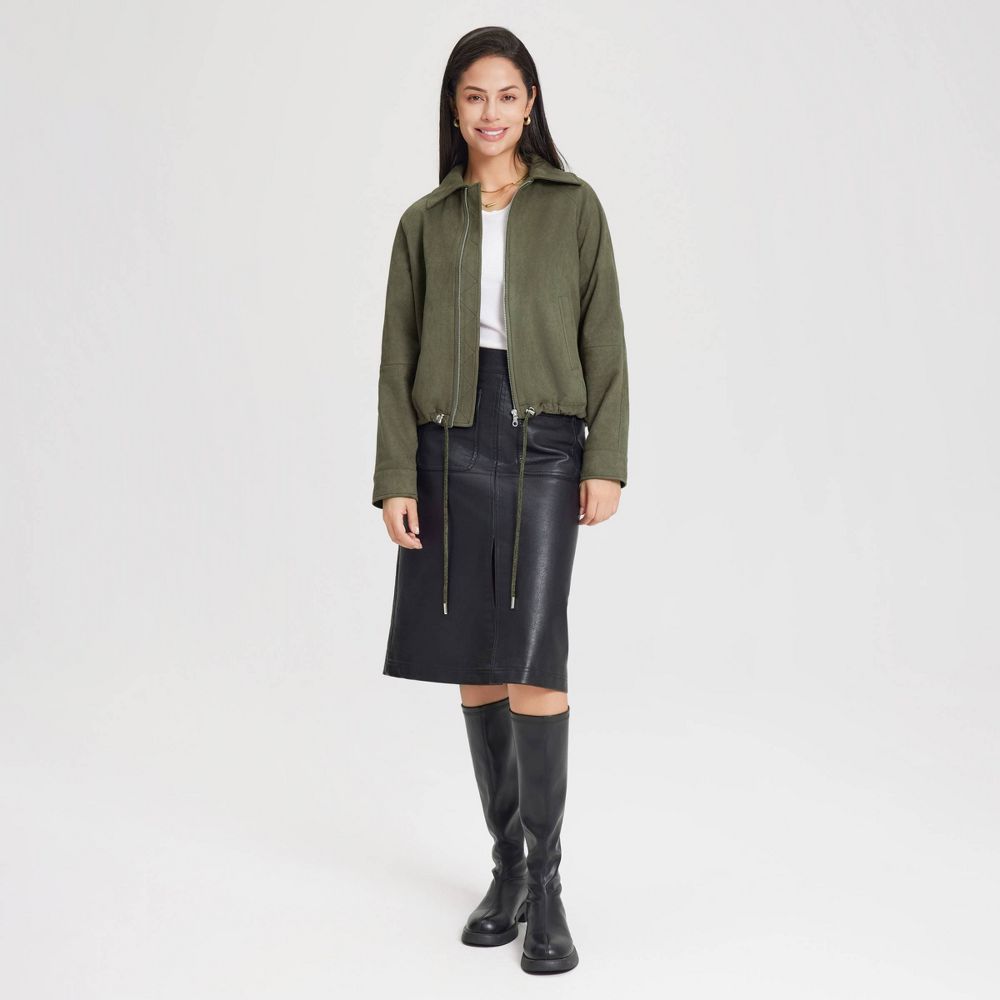 New - Women's Suede Bubble Jacket - Universal Thread™ Olive Green XXL