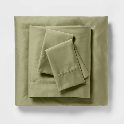 New - Twin/Twin XL Solid Performance 400 Thread Count Sheet Set Green - Threshold™: Cotton Sateen, Wrinkle-Resistant, OEKO-TEX Certified