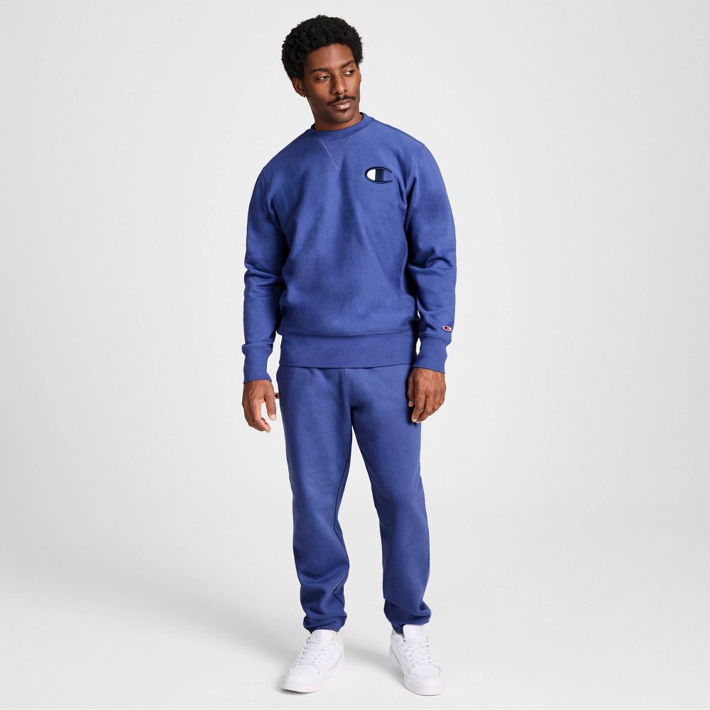 New - Champion Adult Sizing Iconic Embroidered Crewneck Sweatshirt - Gray Blue S
