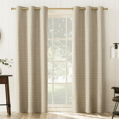 New - 2pc 74"x84" Sun Zero Dresden Slub Magnetic Close 100% Blackout Grommet Curtain Panel Pair Natural
