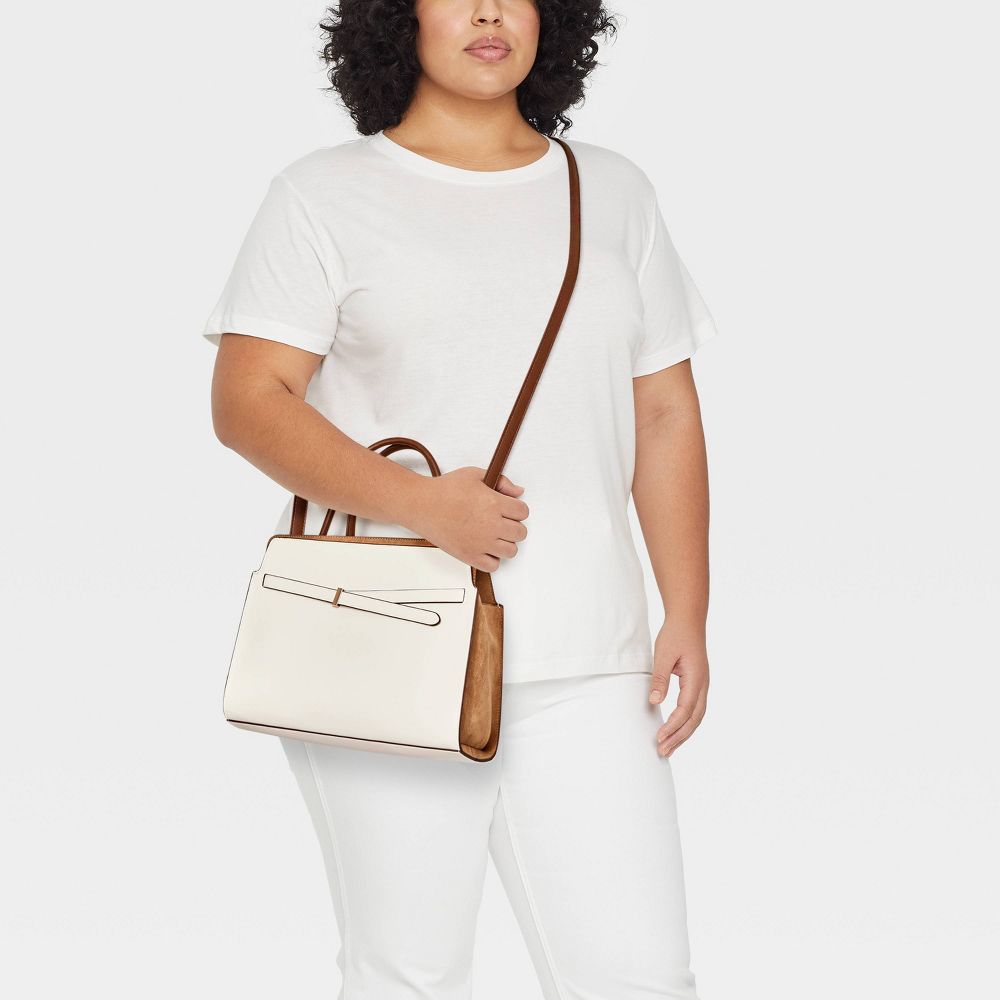Open Box - Belted Top Handle Satchel Handbag - A New Day™ Cream