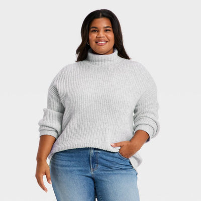 New - Women's Long Sleeve Textured Mock Turtleneck Pullover Sweater - Universal Thread™ Light Gray 1X