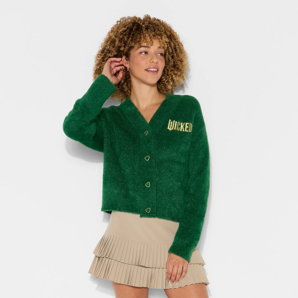 Open Box - Wicked x Katie Kime Women's Logo Graphic Cardigan - Emerald Green M