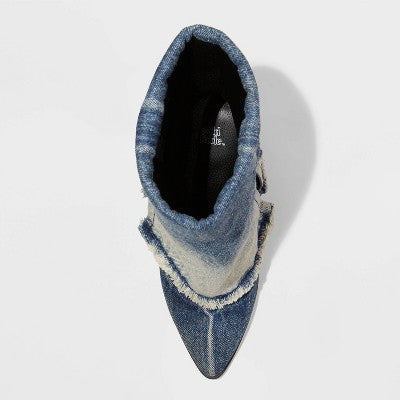 Open Box - Wild Fable Women's Denim Jeans High Heel Boots Mid-Calf Pointy Toe Memory Foam Wild FableBullseye Deals