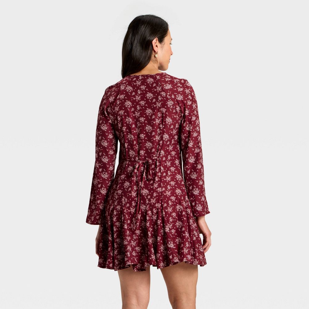 Open Box - Women's Bell Long Sleeve Godet Mini A-Line Dress - Universal Thread™ Burgundy Floral S