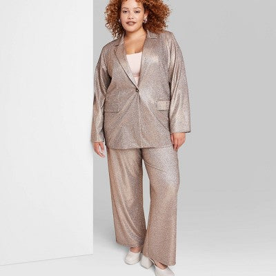 Open Box - Wild Fable Women's Button Up Metallic Blazer Jacket Glitter Loose Fit Wild FableBullseye Deals