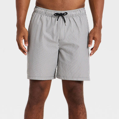 New - Men's 7'' Swim Trunks with Boxer Brief Liner - Goodfellow & Co™ Black Stripe L