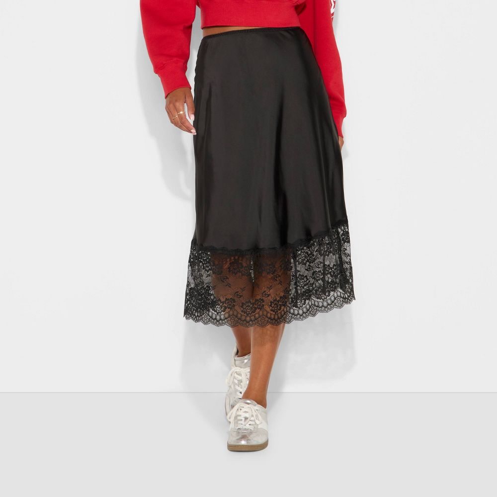 New - Women's Lingerie Slip Midi Skirt - Wild Fable™ Black XL