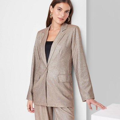 Open Box - Wild Fable Women's Button Up Metallic Blazer Jacket Glitter Loose Fit Wild FableBullseye Deals