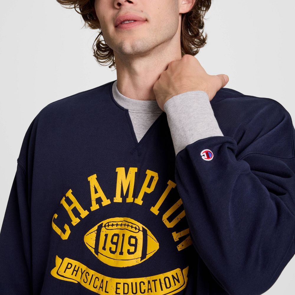 New - Champion Men's Physical Education Colorblocked Sweatshirt - Navy S