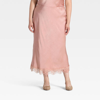 New - Women's Lace Trim Midi Skirt - A New Day™ Light Pink XXL