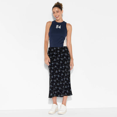 New - Women's Midi Printed A-Line Skirt - Wild Fable™ Navy Blue Floral L