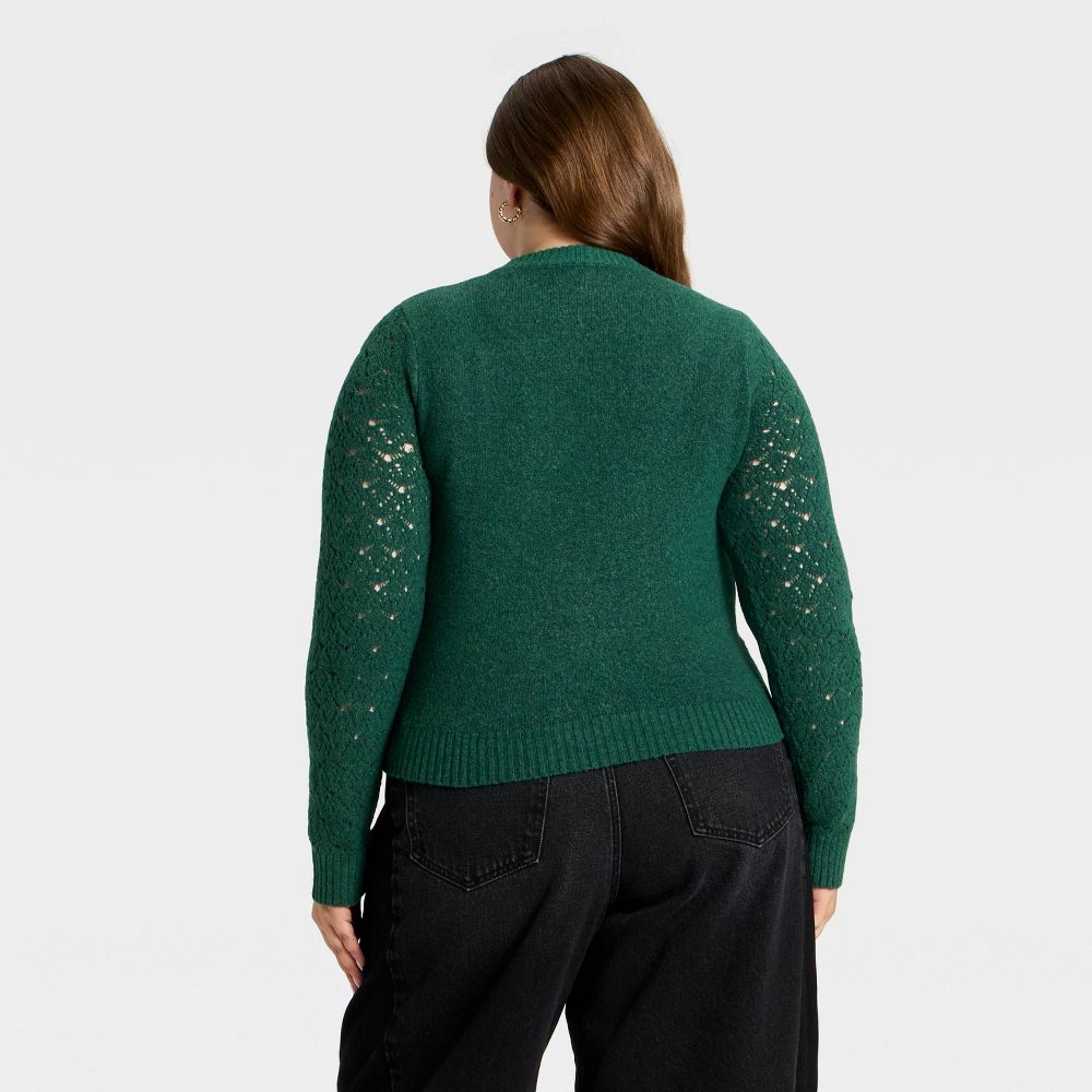 New - Women's Lace Crewneck Pullover Sweater - Universal Thread™ Dark Green 4X