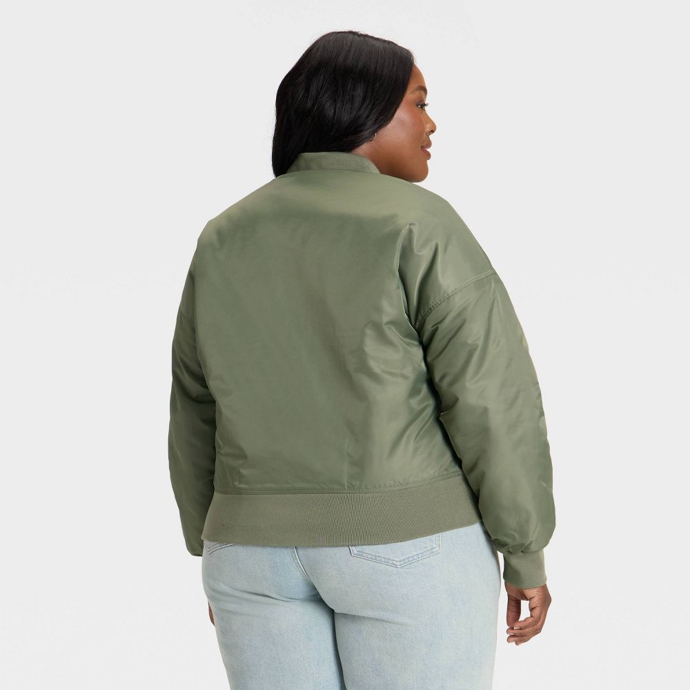 New - Women's Satin Bomber Jacket - Universal Thread™ Olive Green XXL