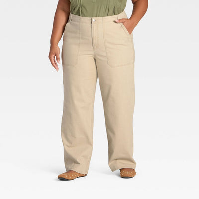New - Women's Mid-Rise Straight Leg Cargo Pants - Universal Thread™ Tan 24