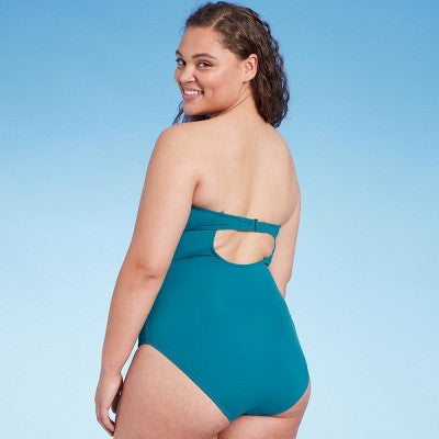 New - Shade & Shore Women's Shirred Bandeau One Piece Swimsuit Full Coverage Shade & ShoreBullseye Deals