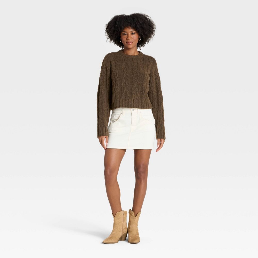 Open Box - Women's Cozy Cable Crewneck Pullover Sweater - Universal Thread™ Brown L