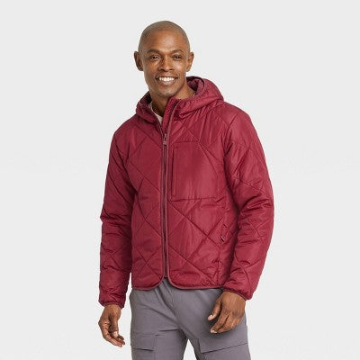 New - All In Motion Men's Zip-Up Winter Hooded Wind-Resistant Quilted Jacket Packable All in MotionBullseye Deals