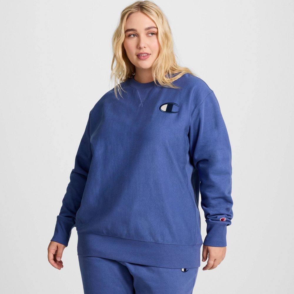 New - Champion Adult Sizing Iconic Embroidered Crewneck Sweatshirt - Gray Blue S