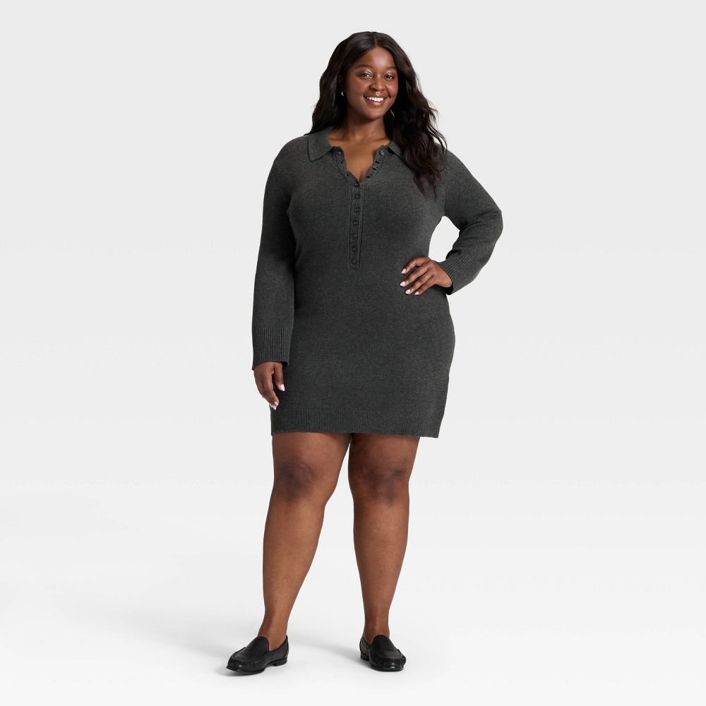 New - Women's Long Sleeve Sweater Dress - A New Day™ Dark Heather Gray 1X