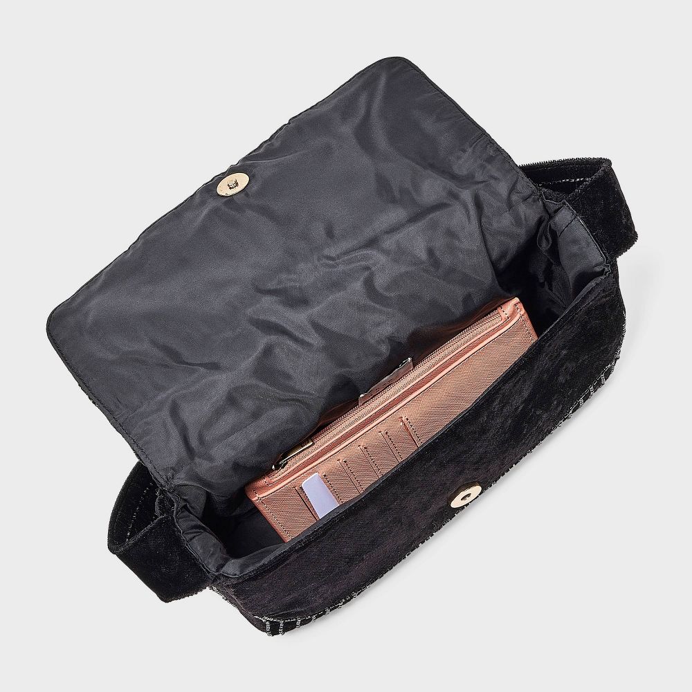 New - Embellished Flap Shoulder Bag - A New Day™ Black