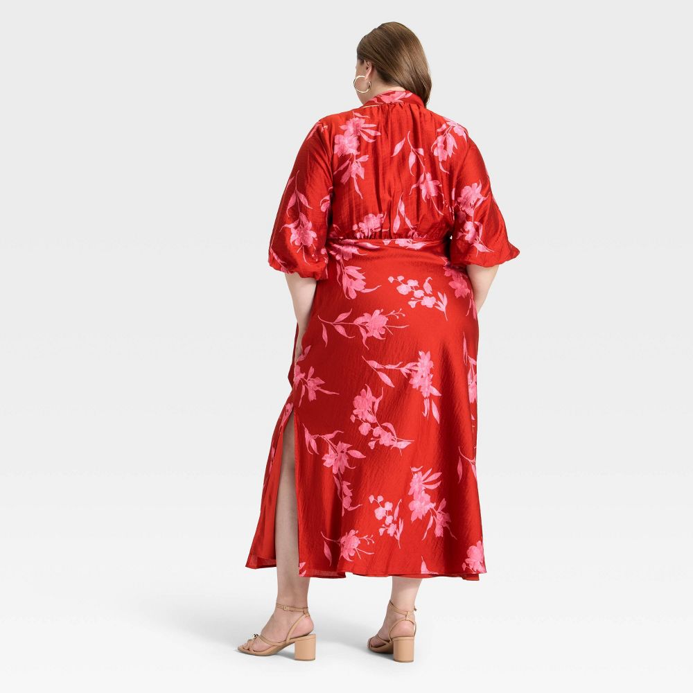 New - Women's Tie Neck Maxi Dress - A New Day™ Red Floral 4X