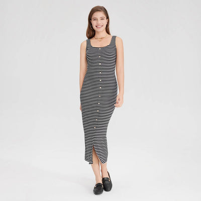 New - Women's Button-Down Midi Sundress - Universal Thread™ White/Black Striped  S