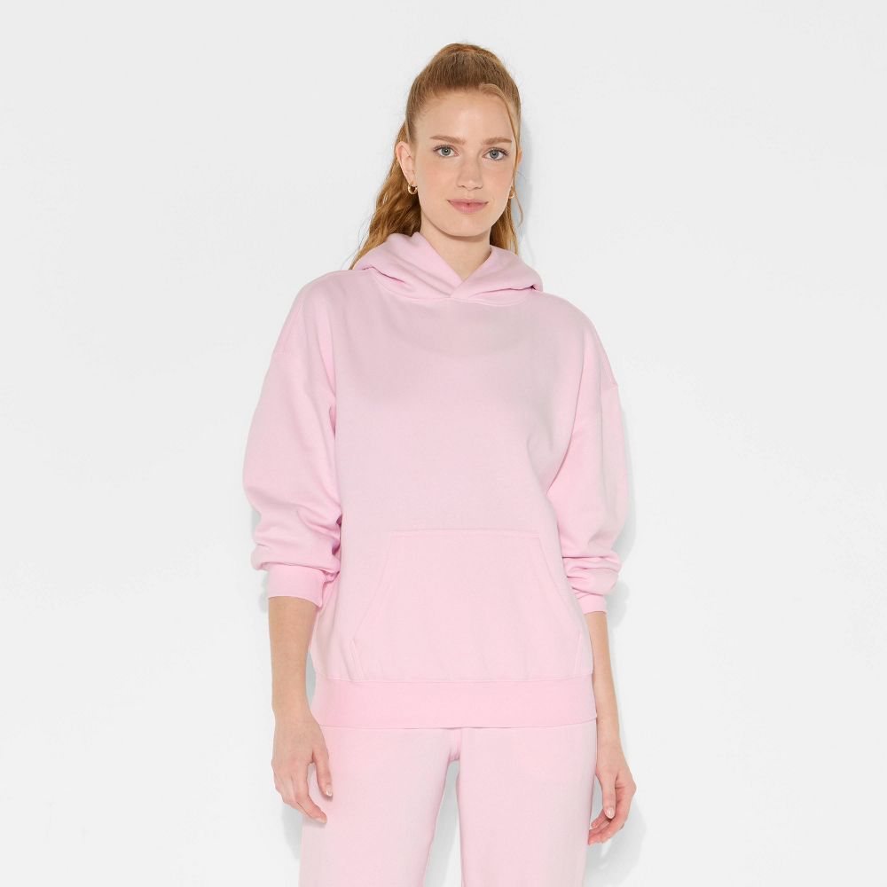 New - Women's Oversized Bubble Hem Hooded Sweatshirt - Wild Fable™ Light Pink XXS