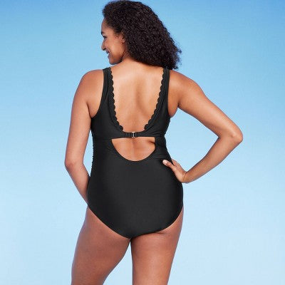 New - Kona Sol Women's Scallop Edge One Piece Swimsuit Full Coverage Swimwear Kona SolBullseye Deals