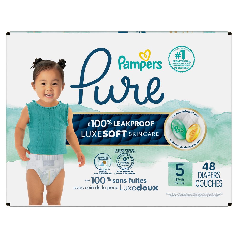 New - Pampers Pure Protection Diapers Super Pack - Size 5 - 48ct