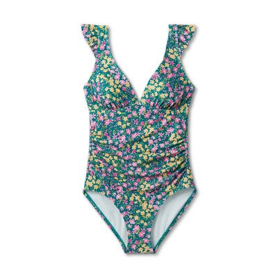 New - Kona Sol Women's Ruched One Piece Swimsuit Full Coverage Swimwear Kona SolBullseye Deals
