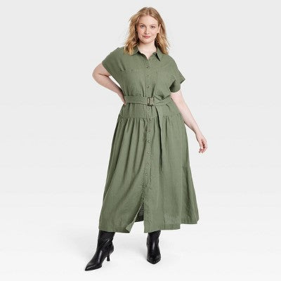 New - Women's Short Sleeve Belted Midi Shirtdress - Universal Thread Universal ThreadBullseye Deals