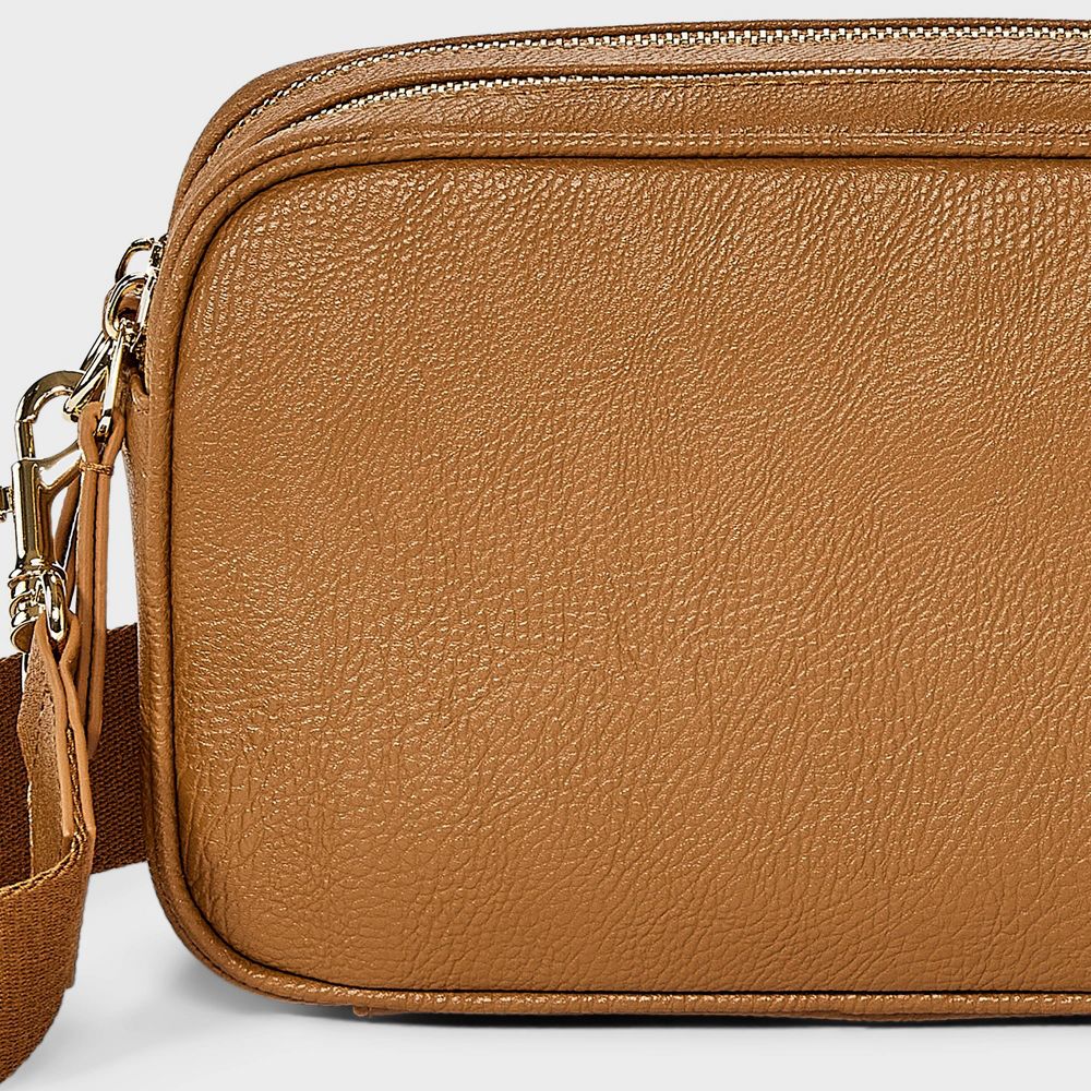 New - Double Zip Camera Crossbody Handbag - Universal Thread™ Brown
