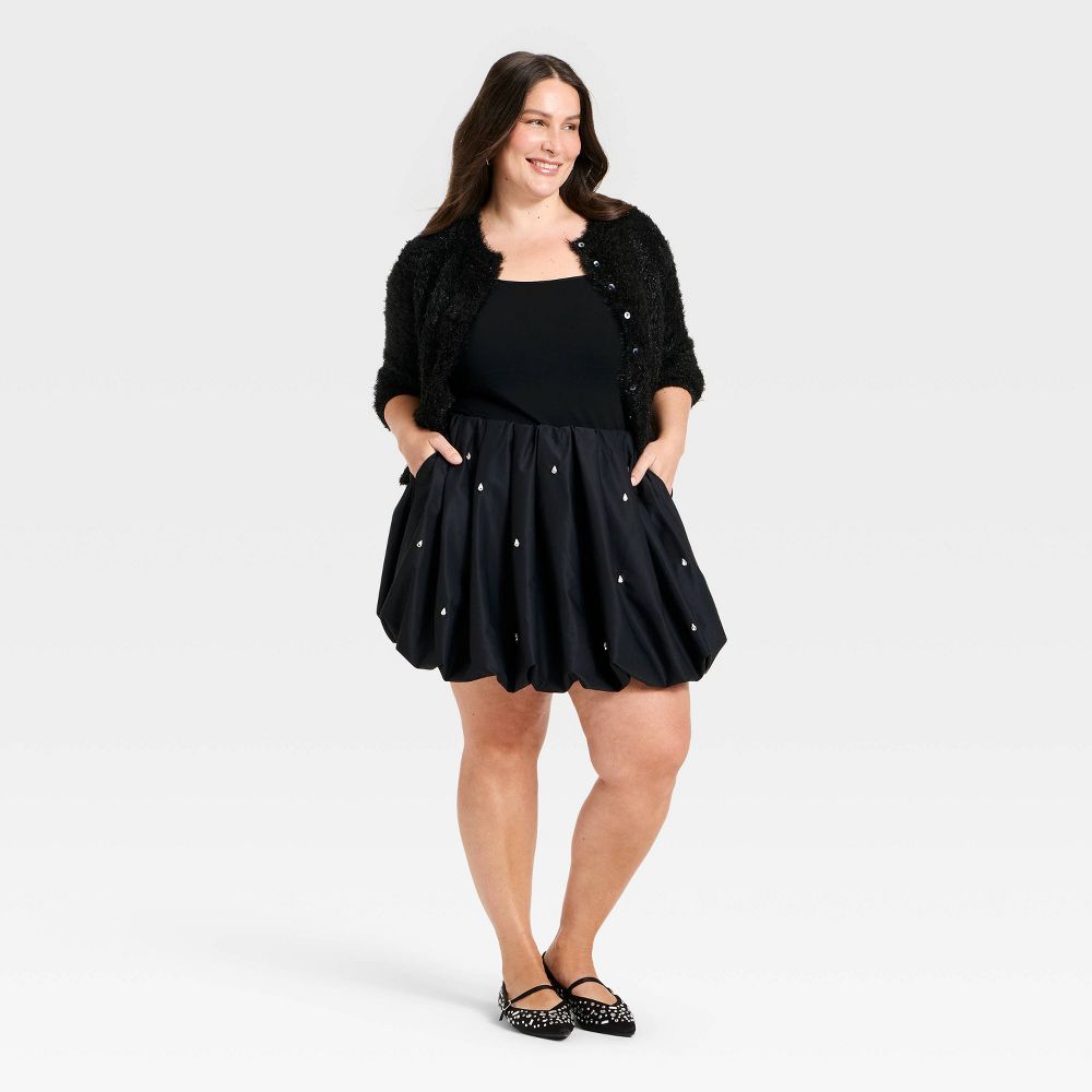 New - Women's Embellished Bubble Mini Skirt - A New Day™ Black 2X