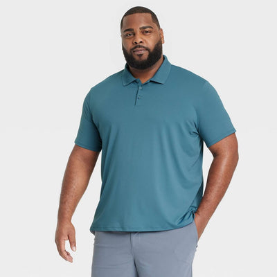 New - Men's Big Textured Polo Shirt - All In Motion™ Dark Teal Blue 3XL: Recycled Polyester, Spandex, Midweight, Loose Fit, Short Sleeve, Top