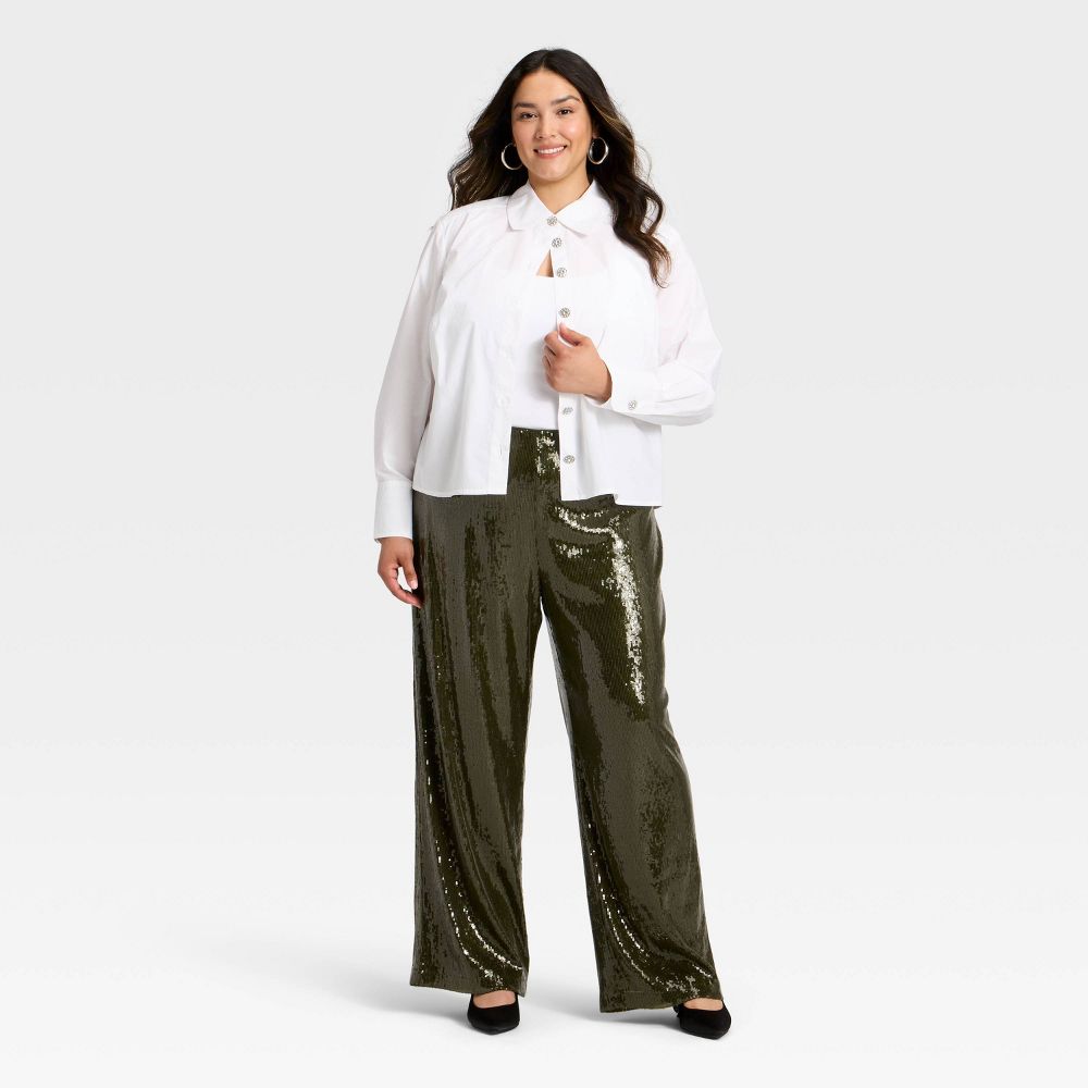 New - Women's Sequin Pants - A New Day™ Green XXL
