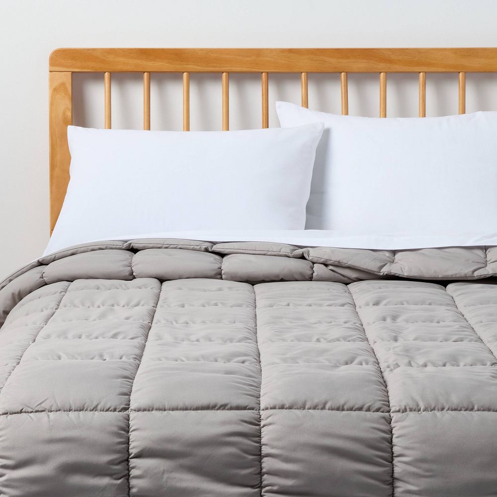 New - King Puffer Box Stitch Comforter Light Gray - Room Essentials™