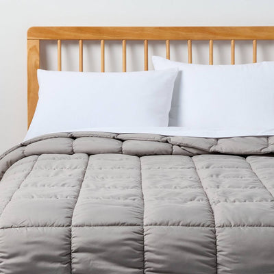 New - King Puffer Box Stitch Comforter Light Gray - Room Essentials™
