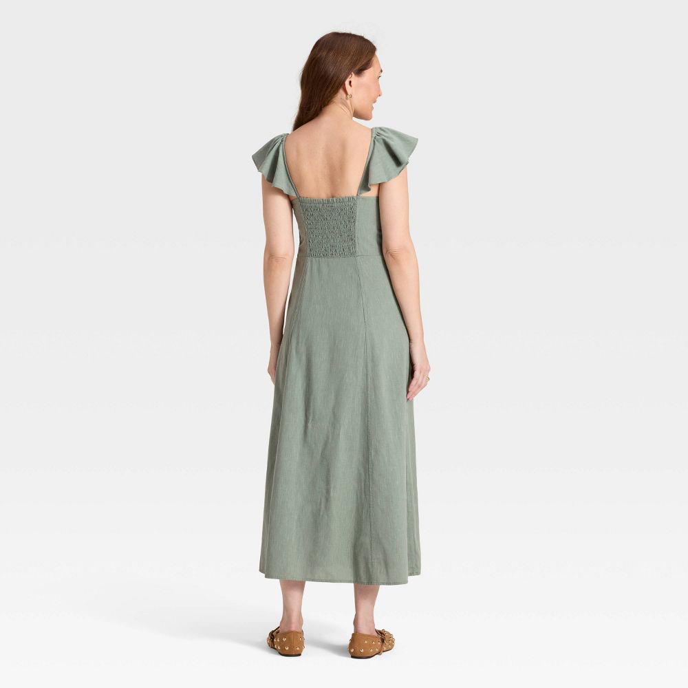 New - Women's Ruffle Sleeve Maxi A-Line Dress - Universal Thread™ Green XL